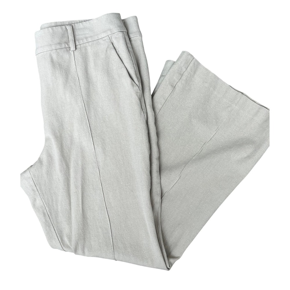 LOFT The Sutton Flare Pants Size 14 Beige Textured Wide Leg Casual Office